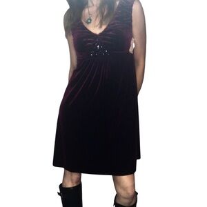 Vtg 90’s Y2K Whimsigoth Dress Velvet  Sz 4 Fairy NWT Babydoll Bejeweled Burgundy